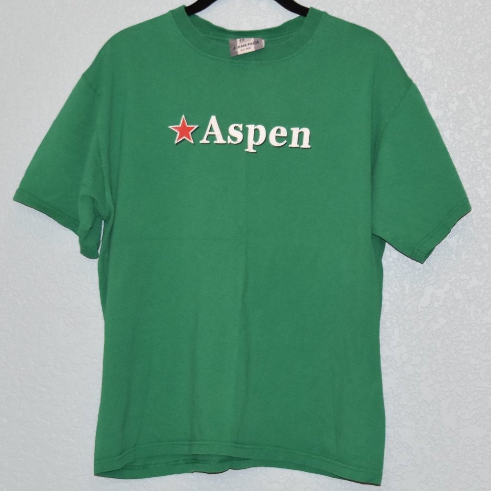 vintage 80s 90s green aspen t-shirt